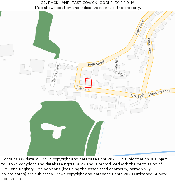 32, BACK LANE, EAST COWICK, GOOLE, DN14 9HA: Location map and indicative extent of plot