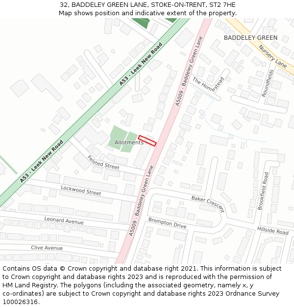 32, BADDELEY GREEN LANE, STOKE-ON-TRENT, ST2 7HE: Location map and indicative extent of plot