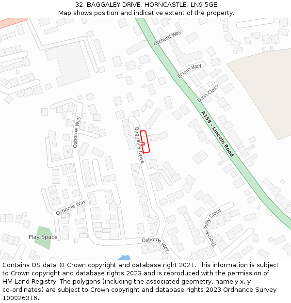 32, BAGGALEY DRIVE, HORNCASTLE, LN9 5GE: Location map and indicative extent of plot