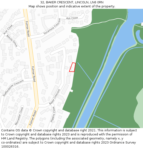 32, BAKER CRESCENT, LINCOLN, LN6 0RN: Location map and indicative extent of plot