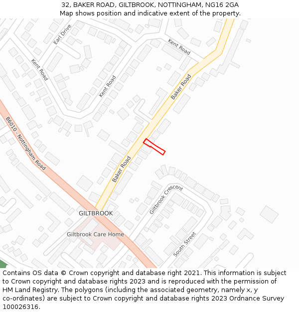 32, BAKER ROAD, GILTBROOK, NOTTINGHAM, NG16 2GA: Location map and indicative extent of plot