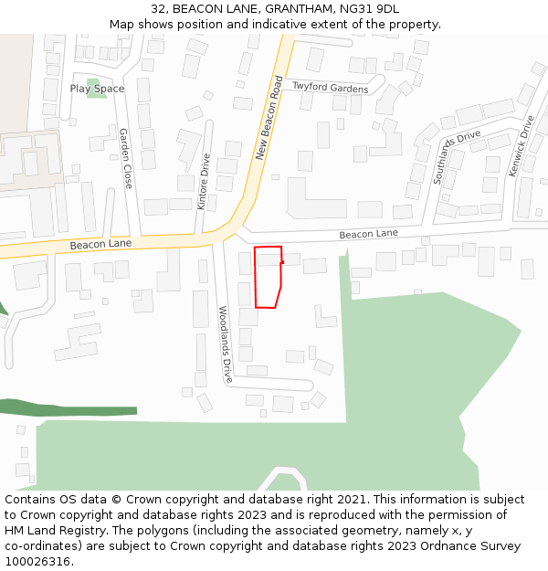 32, BEACON LANE, GRANTHAM, NG31 9DL: Location map and indicative extent of plot