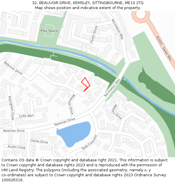 32, BEAUVOIR DRIVE, KEMSLEY, SITTINGBOURNE, ME10 2TQ: Location map and indicative extent of plot