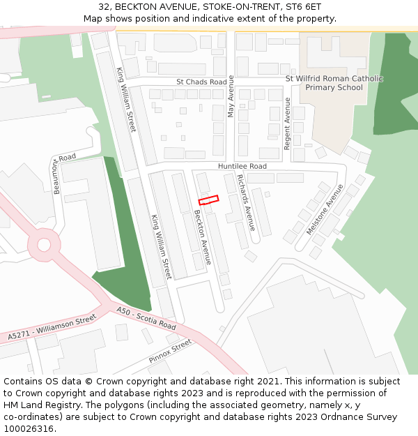 32, BECKTON AVENUE, STOKE-ON-TRENT, ST6 6ET: Location map and indicative extent of plot