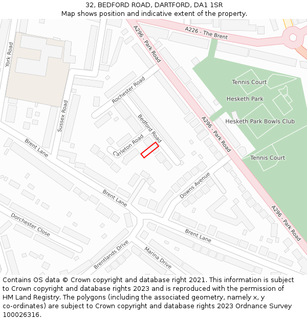 32, BEDFORD ROAD, DARTFORD, DA1 1SR: Location map and indicative extent of plot