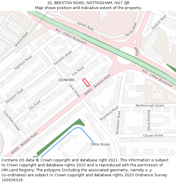 32, BEESTON ROAD, NOTTINGHAM, NG7 2JR: Location map and indicative extent of plot