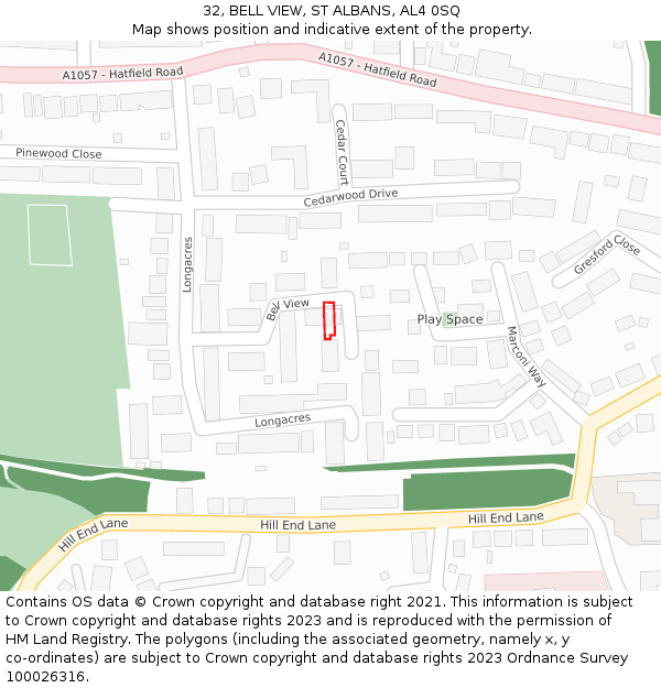 32, BELL VIEW, ST ALBANS, AL4 0SQ: Location map and indicative extent of plot