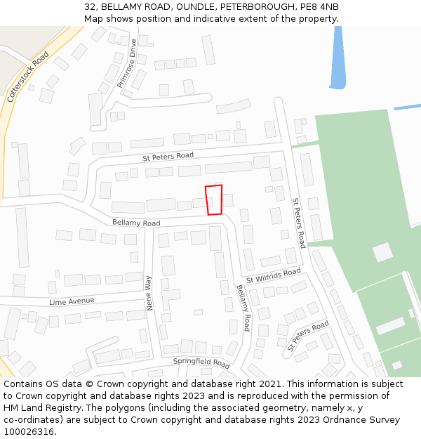 32, BELLAMY ROAD, OUNDLE, PETERBOROUGH, PE8 4NB: Location map and indicative extent of plot