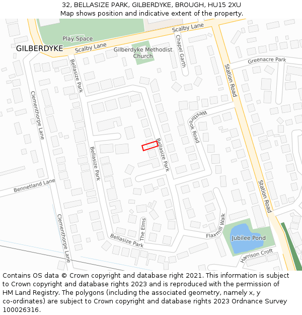 32, BELLASIZE PARK, GILBERDYKE, BROUGH, HU15 2XU: Location map and indicative extent of plot