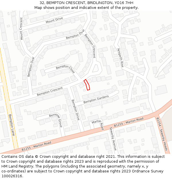 32, BEMPTON CRESCENT, BRIDLINGTON, YO16 7HH: Location map and indicative extent of plot