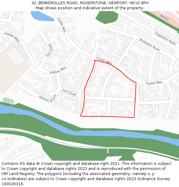 32, BERKEROLLES ROAD, ROGERSTONE, NEWPORT, NP10 9PH: Location map and indicative extent of plot