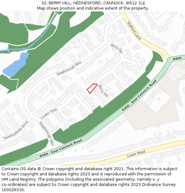 32, BERRY HILL, HEDNESFORD, CANNOCK, WS12 1UJ: Location map and indicative extent of plot