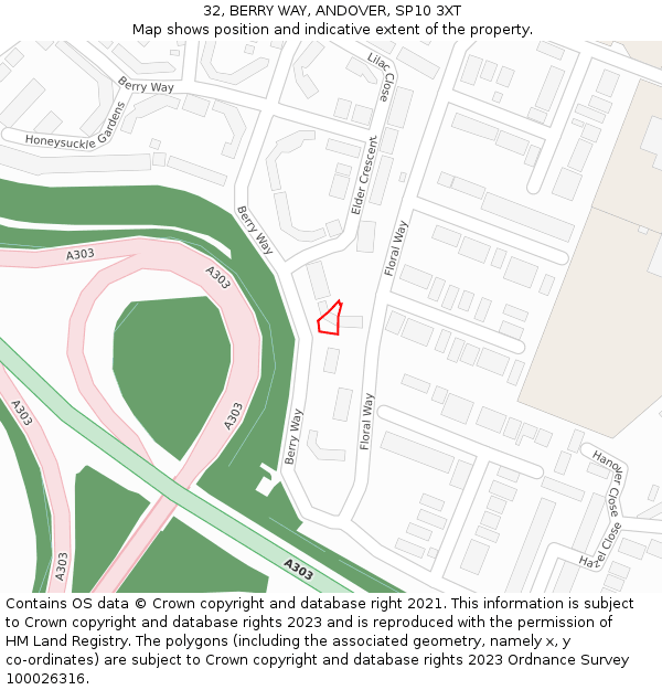 32, BERRY WAY, ANDOVER, SP10 3XT: Location map and indicative extent of plot