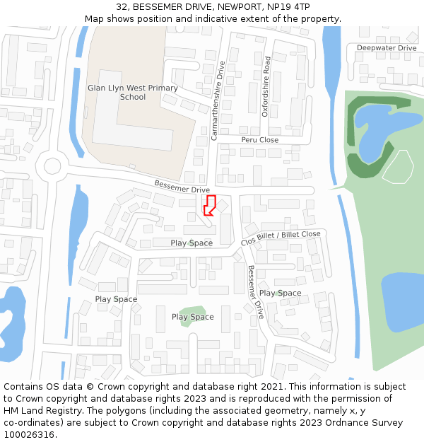 32, BESSEMER DRIVE, NEWPORT, NP19 4TP: Location map and indicative extent of plot