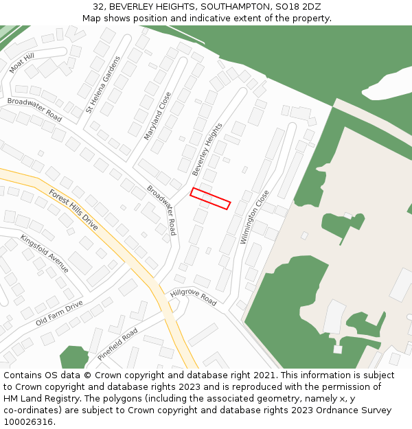 32, BEVERLEY HEIGHTS, SOUTHAMPTON, SO18 2DZ: Location map and indicative extent of plot