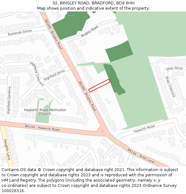 32, BINGLEY ROAD, BRADFORD, BD9 6HH: Location map and indicative extent of plot