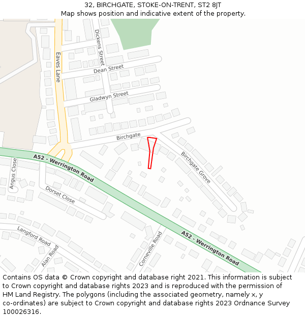 32, BIRCHGATE, STOKE-ON-TRENT, ST2 8JT: Location map and indicative extent of plot
