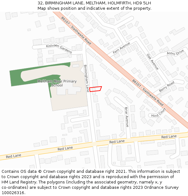 32, BIRMINGHAM LANE, MELTHAM, HOLMFIRTH, HD9 5LH: Location map and indicative extent of plot