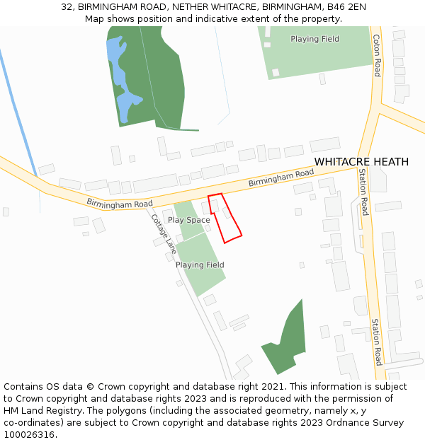 32, BIRMINGHAM ROAD, NETHER WHITACRE, BIRMINGHAM, B46 2EN: Location map and indicative extent of plot