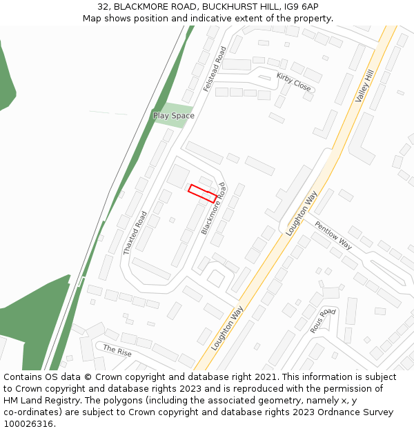 32, BLACKMORE ROAD, BUCKHURST HILL, IG9 6AP: Location map and indicative extent of plot