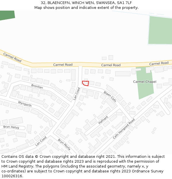 32, BLAENCEFN, WINCH WEN, SWANSEA, SA1 7LF: Location map and indicative extent of plot