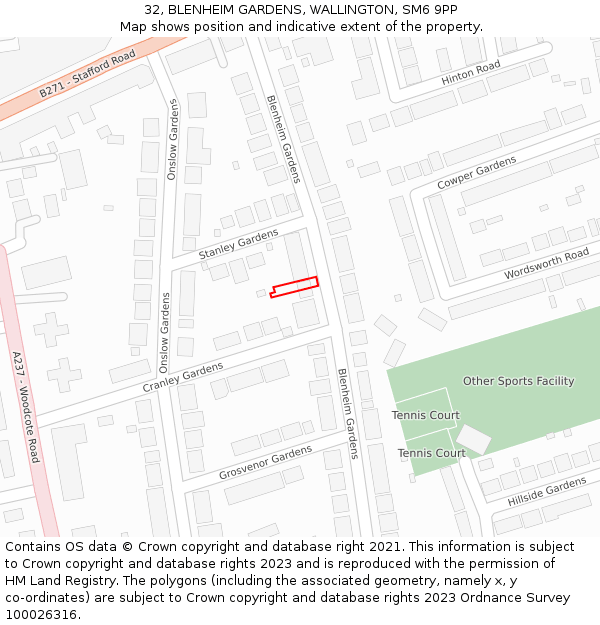 32, BLENHEIM GARDENS, WALLINGTON, SM6 9PP: Location map and indicative extent of plot