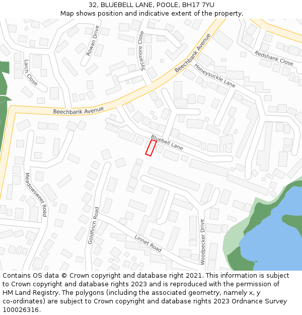 32, BLUEBELL LANE, POOLE, BH17 7YU: Location map and indicative extent of plot