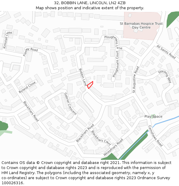 32, BOBBIN LANE, LINCOLN, LN2 4ZB: Location map and indicative extent of plot