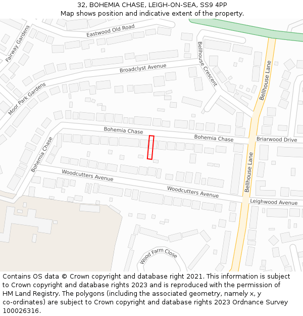32, BOHEMIA CHASE, LEIGH-ON-SEA, SS9 4PP: Location map and indicative extent of plot