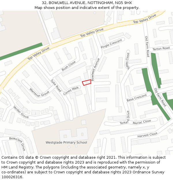 32, BOWLWELL AVENUE, NOTTINGHAM, NG5 9HX: Location map and indicative extent of plot
