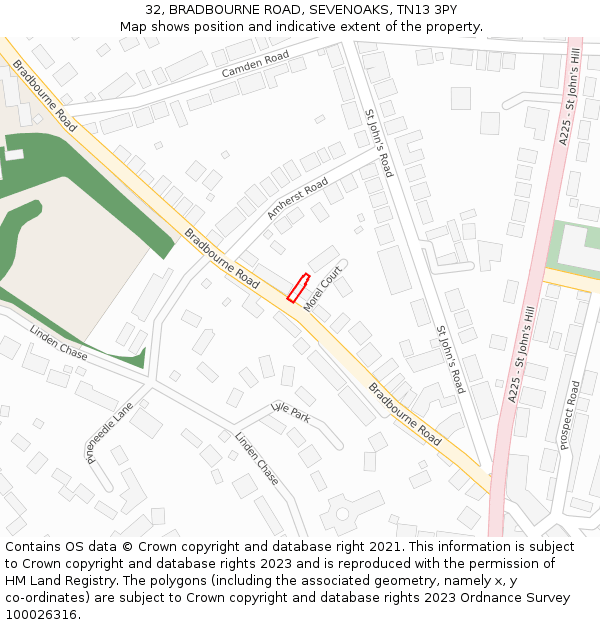 32, BRADBOURNE ROAD, SEVENOAKS, TN13 3PY: Location map and indicative extent of plot