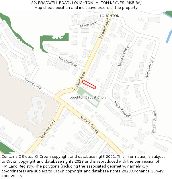 32, BRADWELL ROAD, LOUGHTON, MILTON KEYNES, MK5 8AJ: Location map and indicative extent of plot