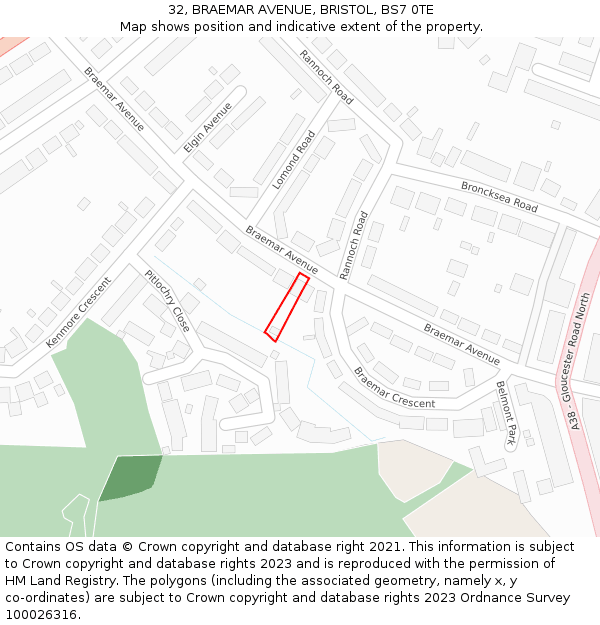32, BRAEMAR AVENUE, BRISTOL, BS7 0TE: Location map and indicative extent of plot