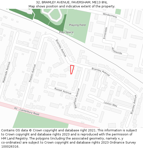 32, BRAMLEY AVENUE, FAVERSHAM, ME13 8NL: Location map and indicative extent of plot