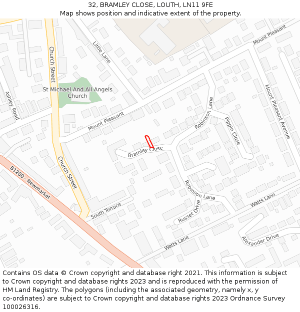 32, BRAMLEY CLOSE, LOUTH, LN11 9FE: Location map and indicative extent of plot