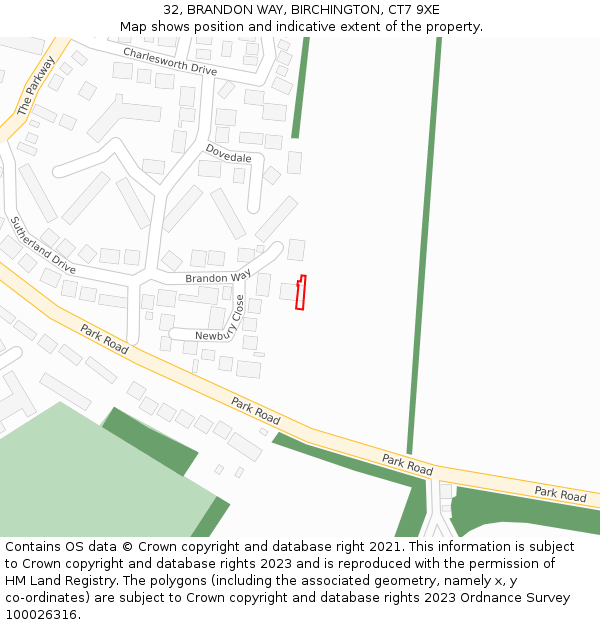 32, BRANDON WAY, BIRCHINGTON, CT7 9XE: Location map and indicative extent of plot