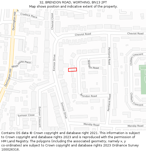 32, BRENDON ROAD, WORTHING, BN13 2PT: Location map and indicative extent of plot