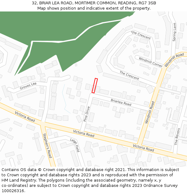 32, BRIAR LEA ROAD, MORTIMER COMMON, READING, RG7 3SB: Location map and indicative extent of plot