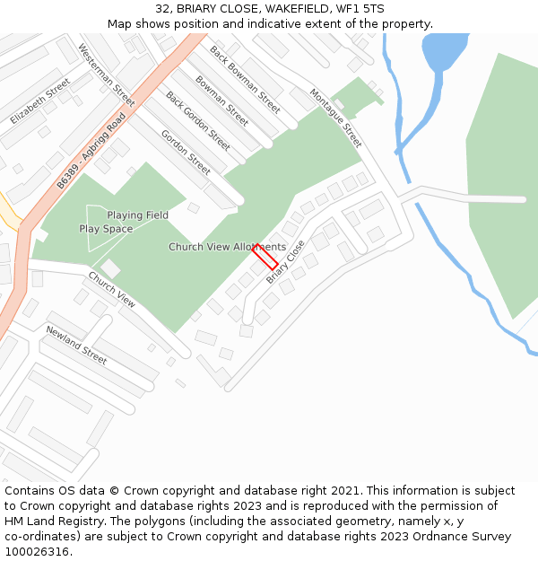 32, BRIARY CLOSE, WAKEFIELD, WF1 5TS: Location map and indicative extent of plot