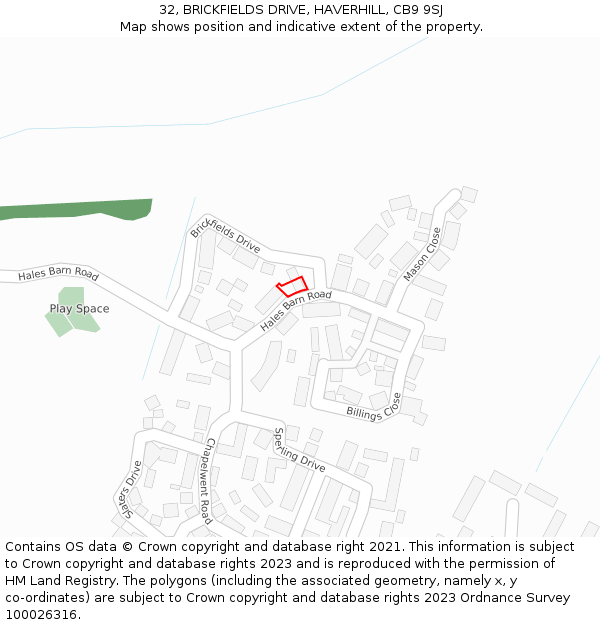 32, BRICKFIELDS DRIVE, HAVERHILL, CB9 9SJ: Location map and indicative extent of plot