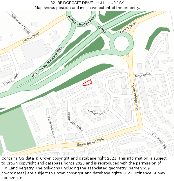 32, BRIDGEGATE DRIVE, HULL, HU9 1SY: Location map and indicative extent of plot
