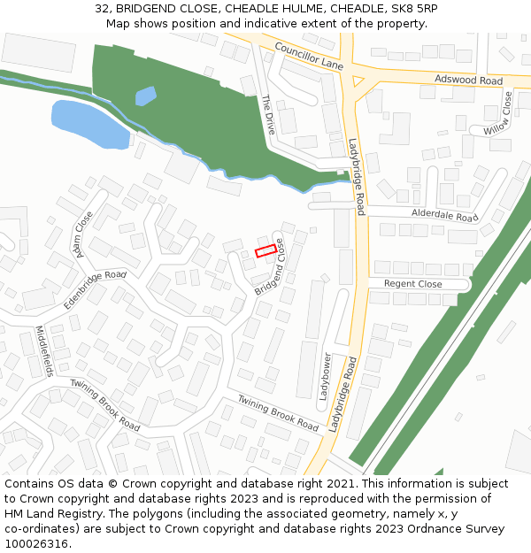 32, BRIDGEND CLOSE, CHEADLE HULME, CHEADLE, SK8 5RP: Location map and indicative extent of plot