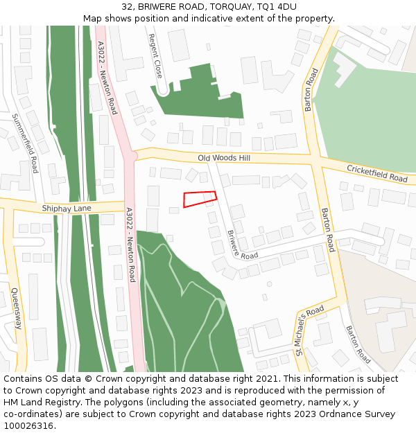 32, BRIWERE ROAD, TORQUAY, TQ1 4DU: Location map and indicative extent of plot