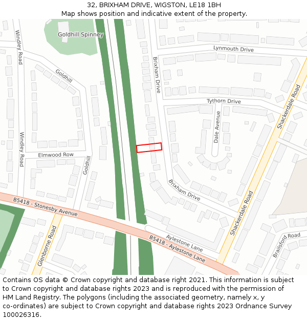 32, BRIXHAM DRIVE, WIGSTON, LE18 1BH: Location map and indicative extent of plot