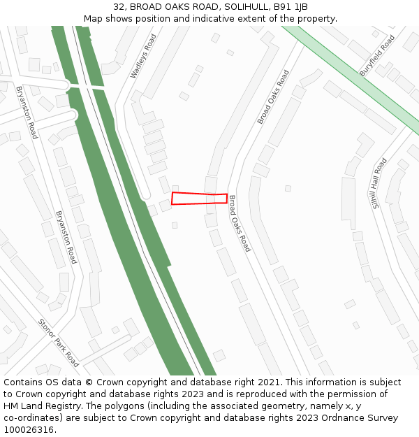 32, BROAD OAKS ROAD, SOLIHULL, B91 1JB: Location map and indicative extent of plot