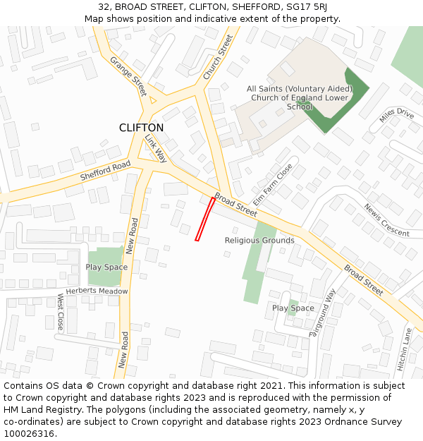 32, BROAD STREET, CLIFTON, SHEFFORD, SG17 5RJ: Location map and indicative extent of plot