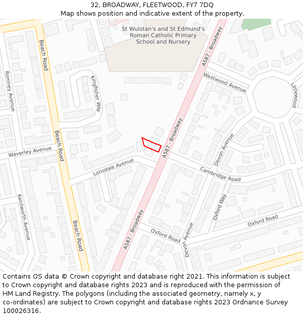 32, BROADWAY, FLEETWOOD, FY7 7DQ: Location map and indicative extent of plot