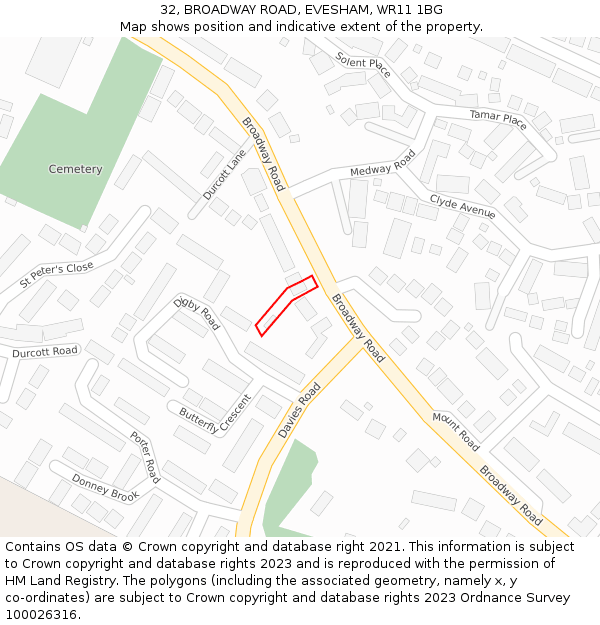 32, BROADWAY ROAD, EVESHAM, WR11 1BG: Location map and indicative extent of plot