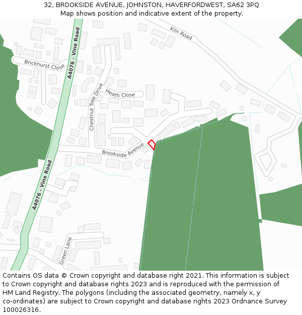 32, BROOKSIDE AVENUE, JOHNSTON, HAVERFORDWEST, SA62 3PQ: Location map and indicative extent of plot