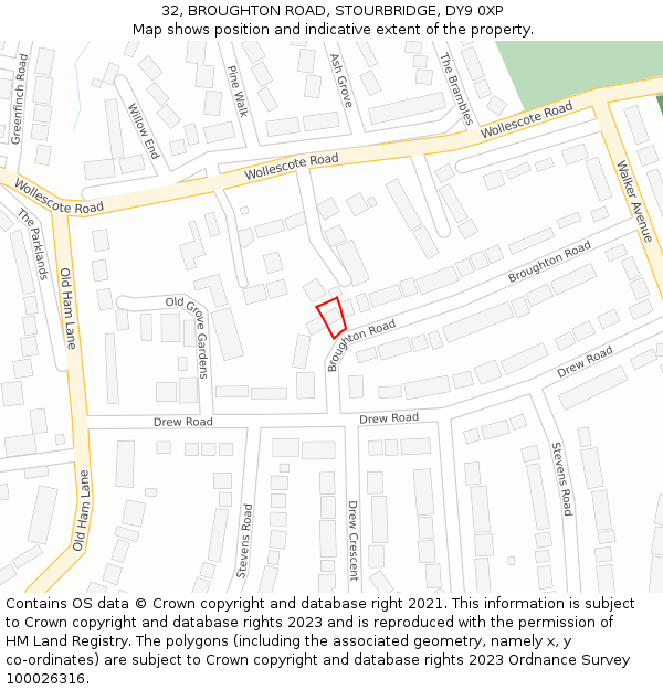 32, BROUGHTON ROAD, STOURBRIDGE, DY9 0XP: Location map and indicative extent of plot